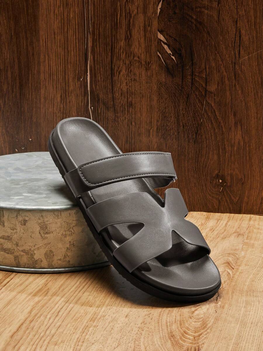 SHUZIA Dép lê đế cao màu xám H Architectural dành cho nam - Đế PU hình học & chống trơn trượt | Thiết kế hở mũi, thích hợp cho những chuyến dạo chơi từ khu nghỉ dưỡng đến thành phố. - Xám - Xem 1