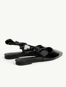 CUCCOO CHICEST 女士时尚蝴蝶结通勤办公优雅尖头平底鞋 - 黑色 - 查看 4