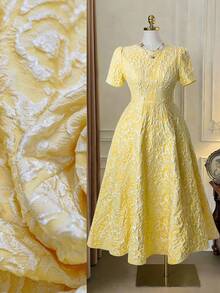 Ellevyn Gold,Summer,1920s Flapper,Elegant,Wedding Plus Size Women's Dresses,Short Sleeve Mid-Length Spring & Summer Yellow Graduation Outfit Carnival Costume - Multicolor - View 7