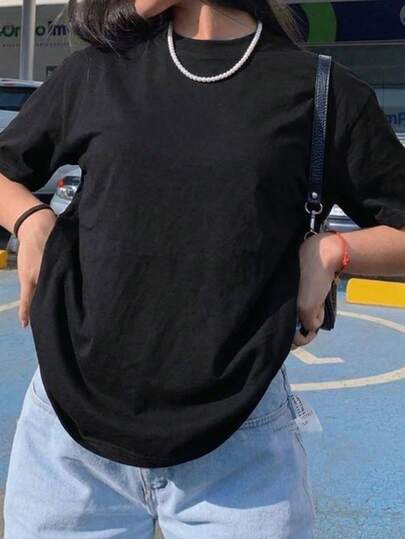 SHEIN Teen Girls Ribbed Crew Neck Short Sleeve T-Shirt