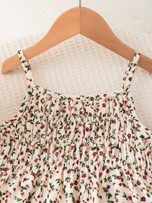 SHEIN Elladie kids 女童花卉細肩帶上衣與紋理寬腿長褲兩件套，夏季家庭度假休閒鄉村風套裝 - 彩色 - 查看 7