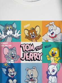 TOM & JERRY X SHEIN 大码夏季休闲卡通印花T恤 - 白色 - 查看 5