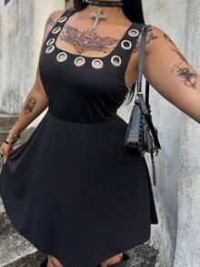 Whyspr Sleeveless Eyelet Strap Dress, Spring/Summer - Black - View 1