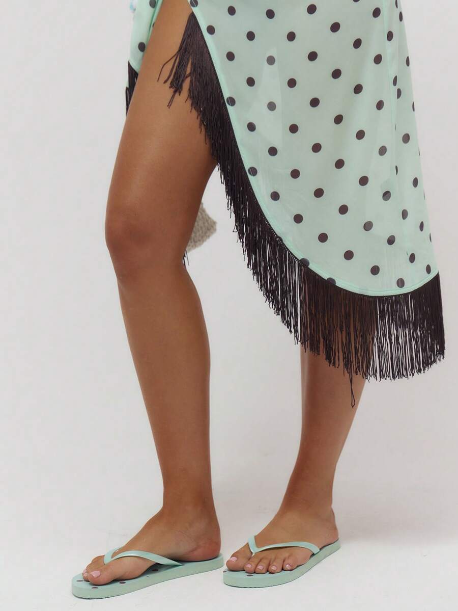 MUSERA Chanclas con estampado de lunares y correas transparentes, accesorio lindo para verano, playa, salidas diarias y vacaciones de primavera - verde menta - Ver 1