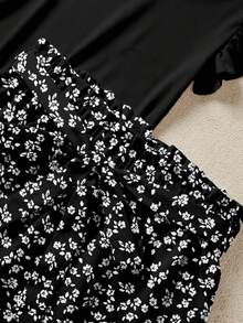 SHEIN LUNE Bộ đồ đôi cỡ lớn, màu trơn, tay bồng và quần short họa tiết hoa nhí, thích hợp cho nữ đi nghỉ mát, trang phục mùa xuân cho nữ, trang phục mùa hè cho thiếu nữ, trang phục mùa hè cho nữ, trang phục mùa hè cho nữ, trang phục mùa hè cho nữ, bộ trang phục cho nữ. - Nhiều màu - Xem 3