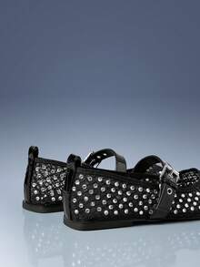 CUCCOO GRLICON 女士网眼水钻搭扣玛丽珍芭蕾舞鞋，适合Y2K、朋克、时尚女孩、万圣节、圣诞节和派对装扮 - 黑色 - 查看 5