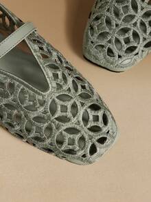 Rosivie Zapatos planos versátiles y casuales para mujer con bordado hueco - Verde claro 1 - Ver 5