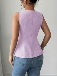 Rafferiza Women's V-Neck Fitted Front Gold Rose Button Decor Vest Top, Suitable For Commute, Daily Office, Casual Wear Business Casual Women Tops Office Top For Women Tops For Women Elegant Classy Purple Latest Tops For Women New Arrivals Elegant Top For Woman - Purple - View 2