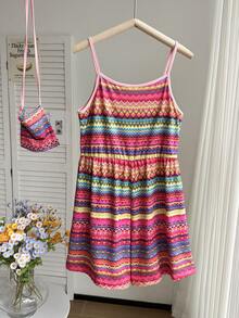 ChillGRL 少女连体衣，优雅多色连体衣，附赠收纳袋，彩虹条纹连体短裤，荷叶边蝴蝶结肩带，适合度假、上学、郊游、春夏穿着。 - 彩色 - 查看 8