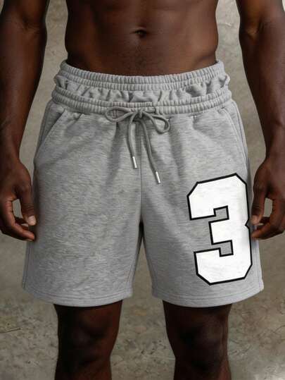 Manfinity ZONE917 Casual Street Style Loose Fit Gray & Black & White 3-Tone Waistband Shorts, Suitable For Spring & Summer, Great Gift For Friends