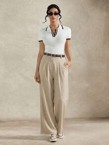 Briarwyn Summer Women's Contrast Trim Half-Zip Casual Short Sleeve Knit Top,Summer Outfits ,Vacation Outfits Women,Old Money Style - White - View 6