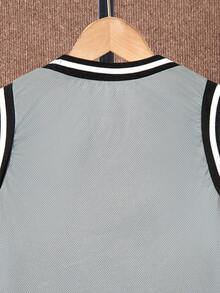 SHEIN Tween Boy Letter Printed Vest Shorts Two-Piece Set, School, Campus, College - Grey - View 3