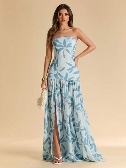 SHEIN BAE Đầm maxi linen màu xanh trơn, cạp thấp, xẻ tà cao, chất liệu jacquard, thời trang mùa hè, đầm đi nghỉ mát, đầm jacquard hoa, đầm hai dây hở lưng, trang phục dự tiệc brunch cho nữ, đầm gợi cảm đi hộp đêm, đầm dự tiệc bãi biển, đầm đi nghỉ mát, trang phục nghỉ hè, trang phục đi nghỉ mát cho nữ, đầm thanh lịch cho nữ