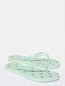 MUSERA Chanclas con estampado de lunares y correas transparentes, accesorio lindo para verano, playa, salidas diarias y vacaciones de primavera - verde menta - Ver 5