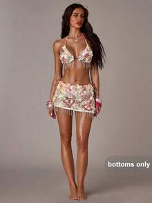 SHEIN BAE 1件装女士白色串珠亮片网纱罩衫泳衣 - 白色 - 查看 3