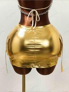 Mistrie Mini-jupe sexy pour femmes, convient pour les festivals de musique - Argent - Voir 2