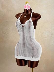 Zestiva Women's Hollow Out Knitted Bodycon Dress For Beach/Seaside - White - View 5