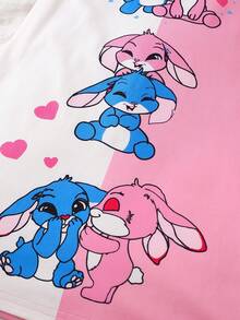 Light Pink,Summer,Fairy,Family Matching Toddler Girls' Cartoon Rabbit Pattern Ruffled Sleeve Crew Neck Dress Set Of 2,Sweet Girly Resort Style Outfit - Multicolor - View 5