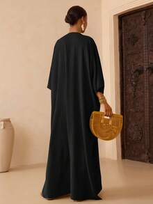 Vesra Đầm nữ màu trơn tay cánh dơi kiểu dáng thường ngày - màu đen - Xem 2