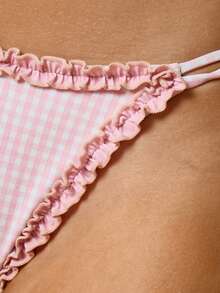 Musera Resort Quần bikini họa tiết kẻ caro, bèo nhún, buộc dây đôi bên hông, chỉ có phần đáy, thích hợp cho kỳ nghỉ xuân hè, du lịch, tiệc tùng, họa tiết kẻ sọc dễ thương, đồ đi biển, dịp lễ hội, Strawberry Chateau - Nhiều màu - Xem 6