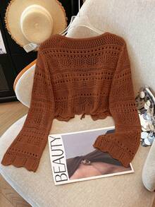 Franclia Áo khoác cardigan mỏng nhẹ, màu trơn, chất liệu ren móc rỗng, kiểu dáng đa năng dành cho nữ. - Rỉ Nâu - Xem 2