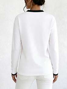 EMERY ROSE Camiseta de manga larga de cuello redondo con estampado de caballero y ribete de contraste, casual de verano para mujer - Multicolor - Ver 2