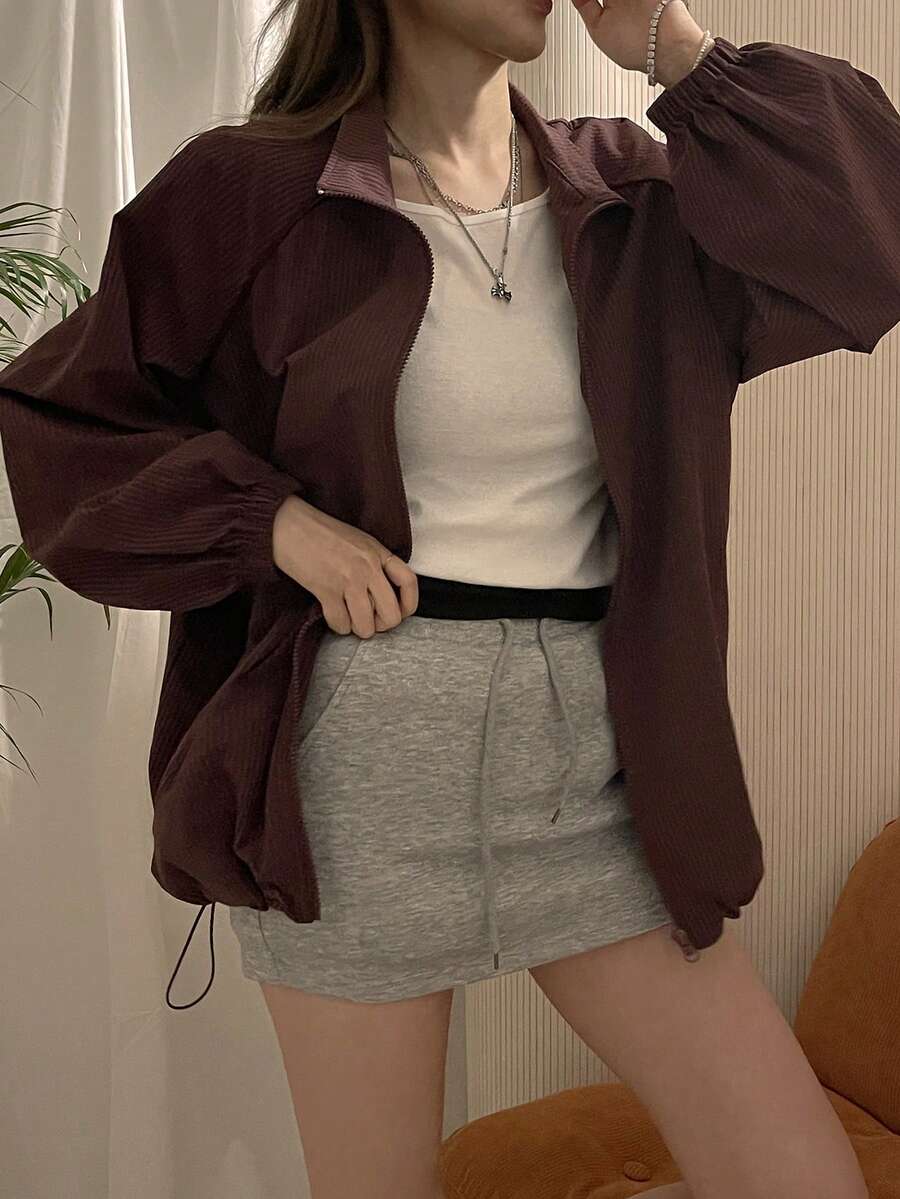 DAZY 女士休闲长袖韩版街头风常规外套 - 咖啡棕 - 查看 1