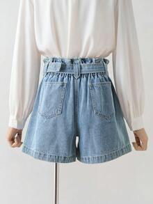 GlowEve 休闲水洗牛仔短裤，配腰带 - 藍色 - 查看 2