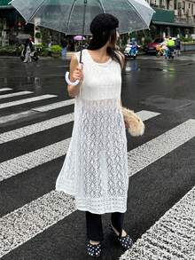 DAZY Women's Solid Color Backless Sleeveless Hollow-Out Knit Top Summer - White - View 8