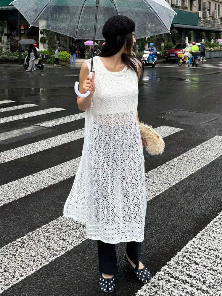Women's Solid Color Backless Sleeveless Hollow-Out Knit Top