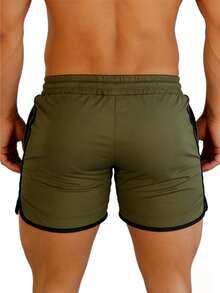 GymBeat Men's Drawstring Waist Pocket Casual Sports Shorts - Army Green - View 2