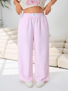SHEIN EZwear 大码女式条纹休闲百搭阔腿裤，适合日常穿着 - 彩色 - 查看 7
