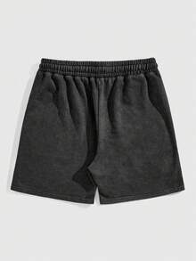 ROMWE MEN Street Life Pantalones cortos casuales de hombre con estampado de figura, verano - Negro - Ver 2