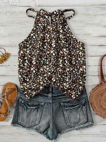 SHEIN LUNE 女士休闲度假露背吊带背心，碎花图案，适合春夏穿着 - 彩色 - 查看 2