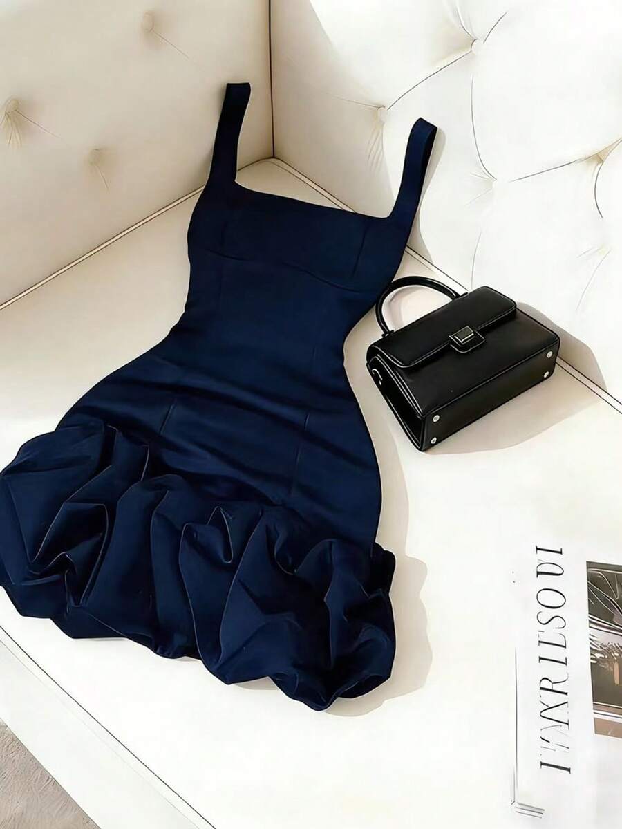 Franclia Đầm ngắn dự tiệc cocktail thanh lịch dành cho nữ, đầm công sở cổ tròn sang trọng, thích hợp mặc hàng ngày. - Màu xanh hải quân - Xem 1