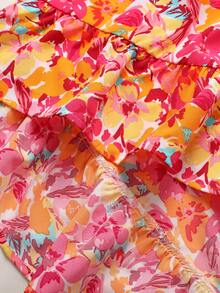 SHEIN 少女休闲度假复古图案无袖短前长后摆连衣裙 - 彩色 - 查看 3