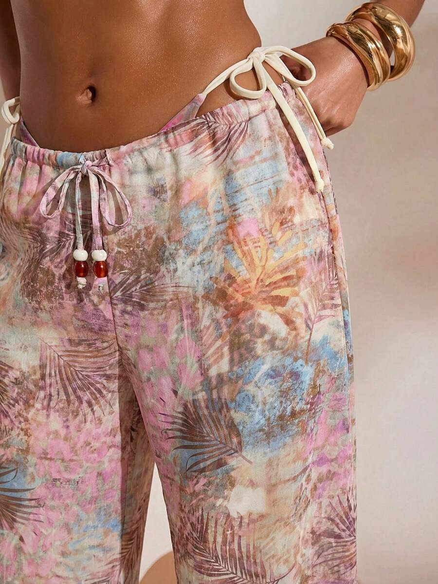 Opulessa 女士度假沙滩植物印花罩衫和裤子套装 - 彩色 - 查看 1