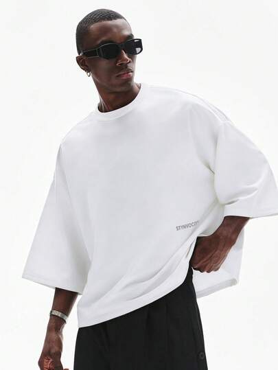 STYNVO Men's Solid Color Casual Simple T-Shirt,OversizedTShirt,Streetwear,Minimalist,CasualWear,LooseFit,BasicTees,WhiteTshirt