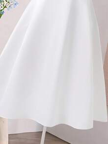 SHEIN Tween Girls Purple 3D Floral Long Dress, Elegant & Graceful, Minimalist Fashion, & Luxurious, Suitable For Outings, Gatherings, Travel, Holidays, Birthday Parties - White - View 4