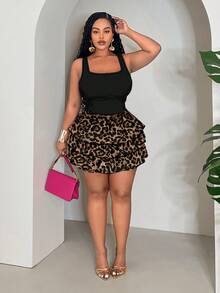Slaydiva Vintage Leopard Print Plus Size 2 Pieces Set, Suitable For Vacation, Music Festival - Multicolor - View 3