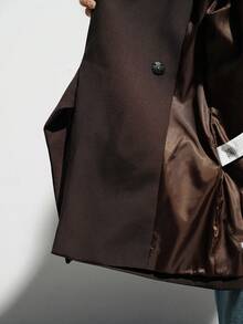 Aveloria Modichic Bộ đồ công sở cổ điển dành cho nữ, kiểu dáng thanh lịch, gồm áo ve lật, thắt eo, chi tiết xếp ly, trang trí kim loại và quần ống đứng. - Cà phê nâu - Xem 8