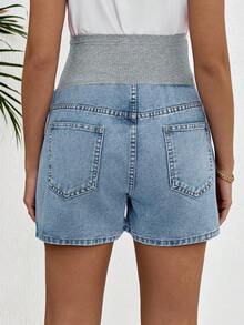 SHEIN Maternity Casual Comfortable Denim Shorts - Light Wash - View 2