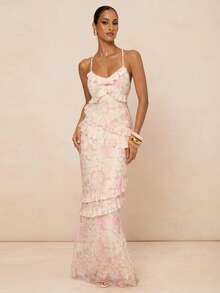 Lumalex 女士碎花荷叶边露背连衣裙 - 鵝黃色 - 查看 6