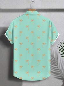 VIVINTIMO Camisa de hombre con estampado de palmeras en verde fresco, adecuada para salidas, vacaciones en la isla, fiestas de Hawái - Multicolor - Ver 6