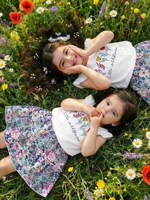 两件套：女童荷叶边袖上衣（趣味冰淇淋印花）和条纹裙 - 白色 - 查看 6