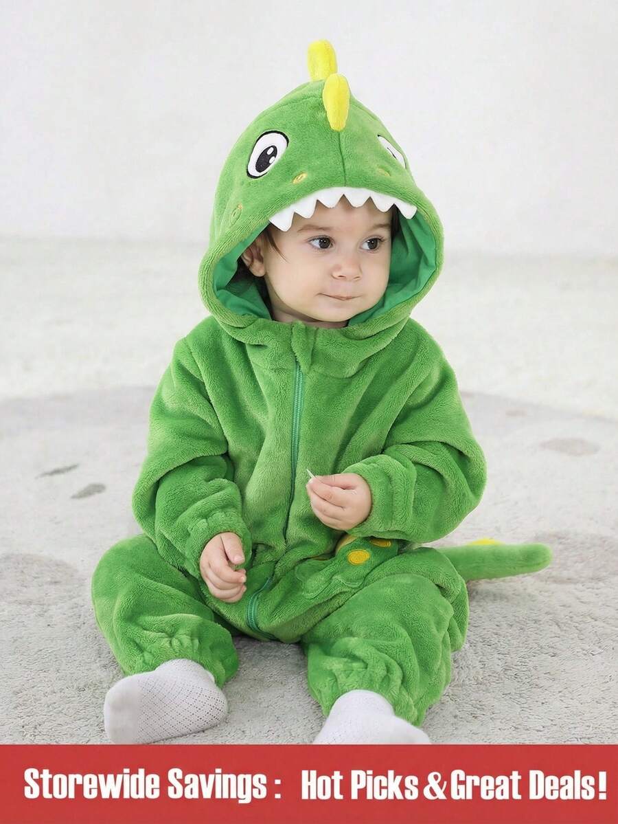 SHEIN 男婴长袖可爱恐龙连体衣 - 綠色 - 查看 1