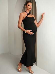 MaterniChic Umstands-Sommerkleid für Schwangere, Schwarz, hoch elastisch und elegant, einfarbig, minimalistisch, ärmellos - Schwarz - Übersicht 2