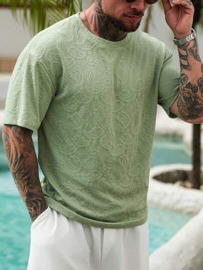 VENTUSAIL Erkek Yuvarlak Yaka Kısa Kollu Tişört, Bol Kesim, Hafif Düşük Omuz, Kaju Çiçeği Desenli Örme Jakarlı Kumaş, Esnek ve Yumuşak, Rahat, Zeytin Yeşili Tişört Yazlık Erkek Tişörtleri Erkek Paisley Tişört Zeytin Yeşili Tişört Erkek Yeşil Tişört Erkek Klasik Giyim, Günlük Boş Zaman, Hafta Sonu Gezileri, Açık Hava Aktiviteleri, Seyahat Gezileri, Erkek Arkadaş/Eş Hediyesi, Yıldönümü/Doğum Günü Hediyesi Parti Yaz Tatili, Düğün, İlkbahardan Yaza Erkek Kruvaziyer Kıyafeti Yat Kıyafeti Plaj Kıyafeti