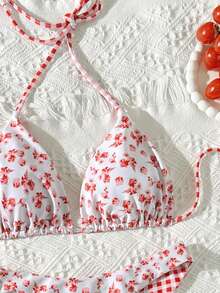 Swim Mod Bộ bikini hai mảnh mùa hè mới về dành cho nữ, áo và quần bikini tam giác buộc dây cổ, họa tiết hoa và kẻ caro ngẫu nhiên, đồ bơi đi biển. - Nhiều màu - Xem 3