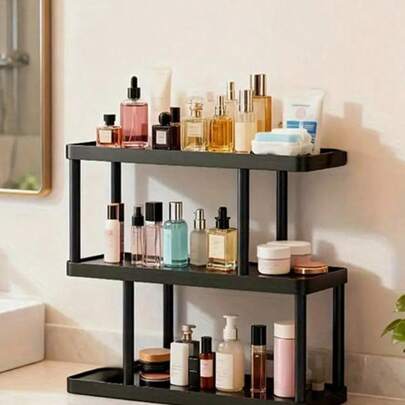 Kệ đựng mỹ phẩm, tủ trưng bày dung tích lớn, thích hợp để đựng các sản phẩm chăm sóc da và nước hoa, phân loại nước hoa, sản phẩm chăm sóc da và mỹ phẩm theo từng loại. Cấu trúc gỗ màu đen chắc chắn phù hợp với mọi phong cách trang trí.